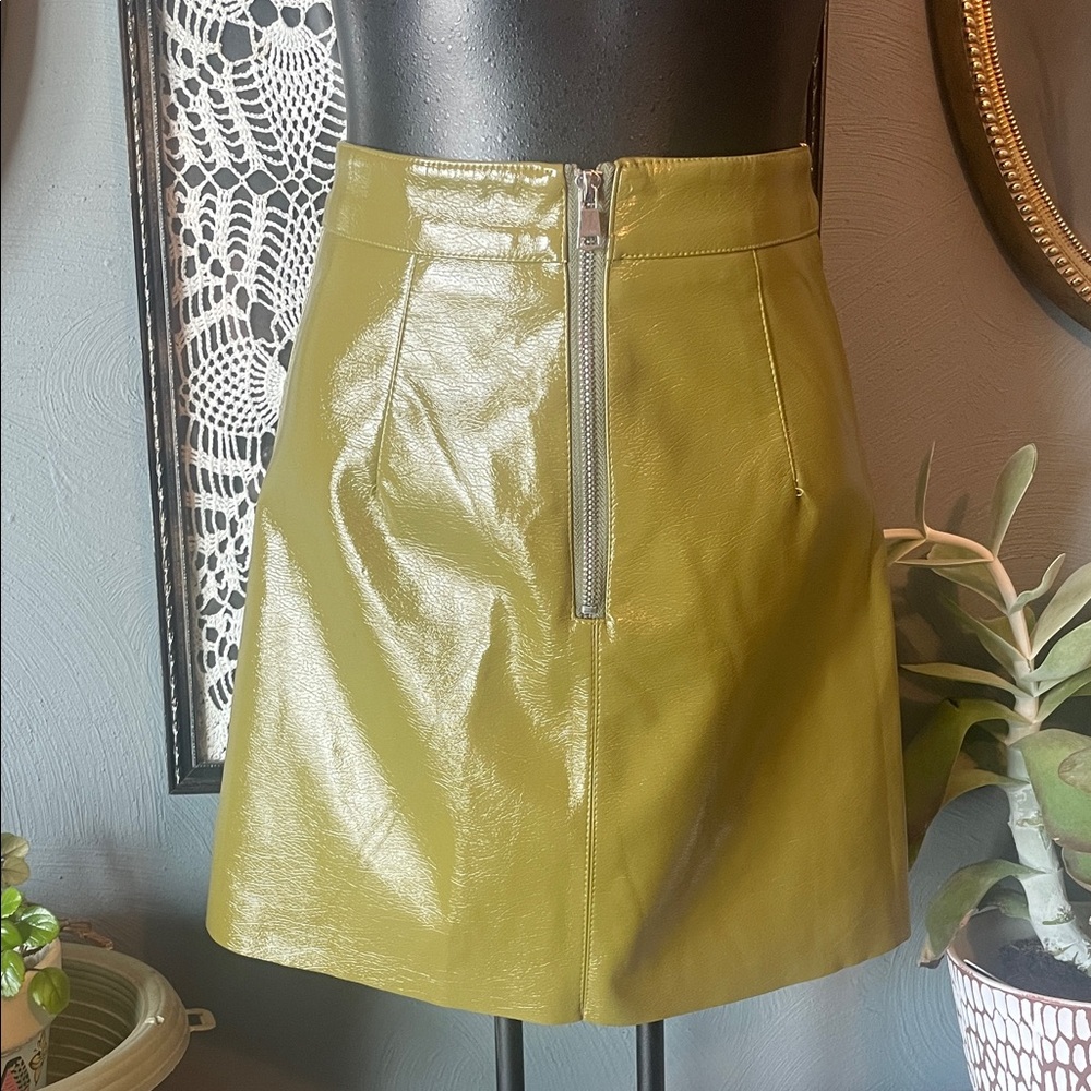 Sleek Olive Leather Mini Skirt